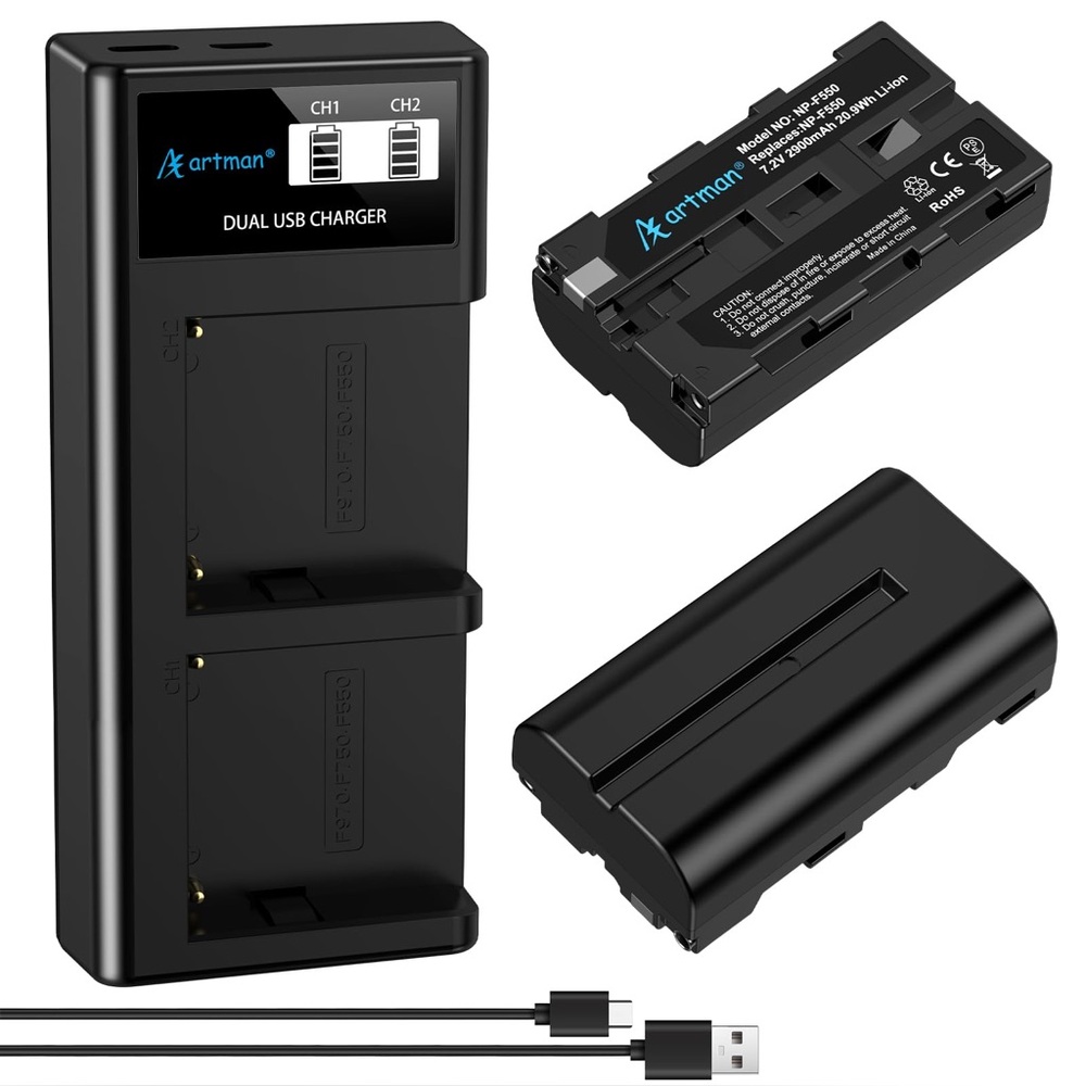 Artman NP-F550 Batteries & Dual Charger for Sony Camera NPF530 F570 F330 F970
